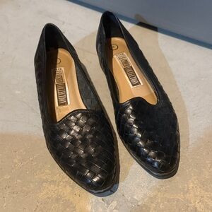 Vintage 90s The Leather Collection Basket Weave Black Leather Flats Size 8